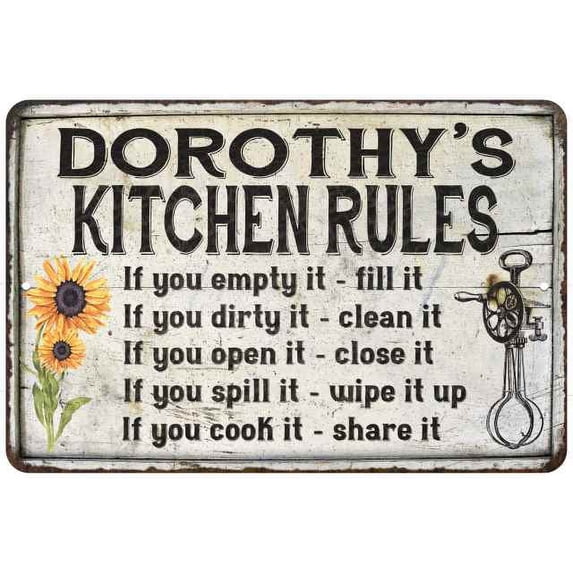 Dorothy's Kitchen Rules Chic Sign Vintage Decor 12x18 Metal Sign 112180032013