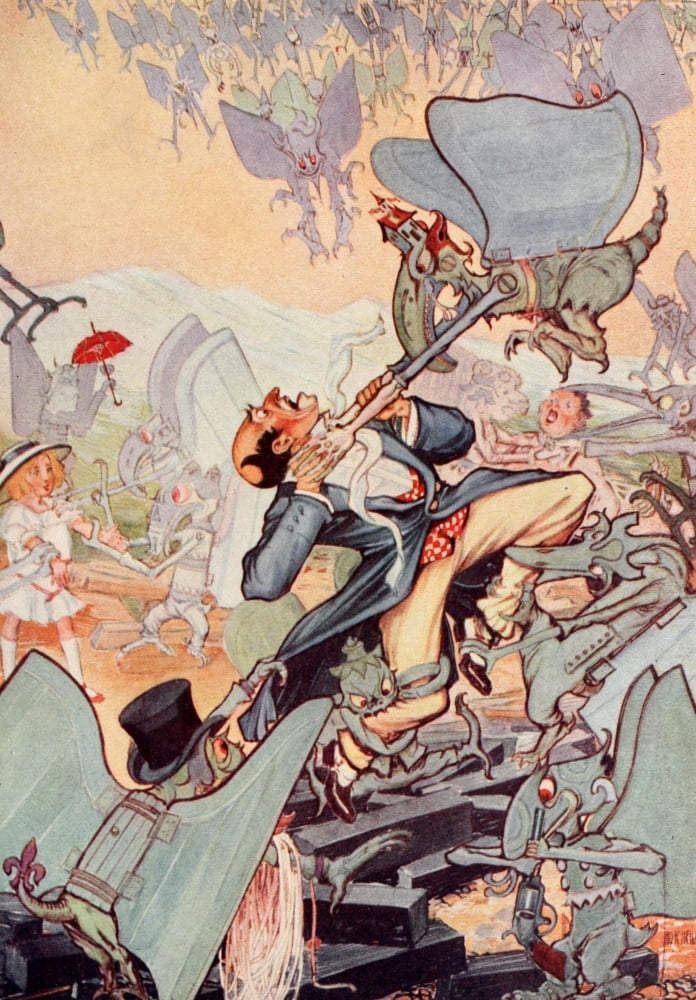 Dorothy & the Wizard in Oz 1908 Fight with the Gargoyles Canvas Art - John R Neill (18 x 24)