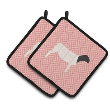 Dorper Sheep Pink Check Pair of Pot Holders - Pink