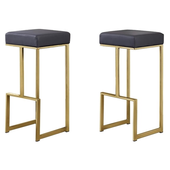 Dorrington Modern Faux Leather Backless Bar Stool in Gray/Gold (Set of 2)