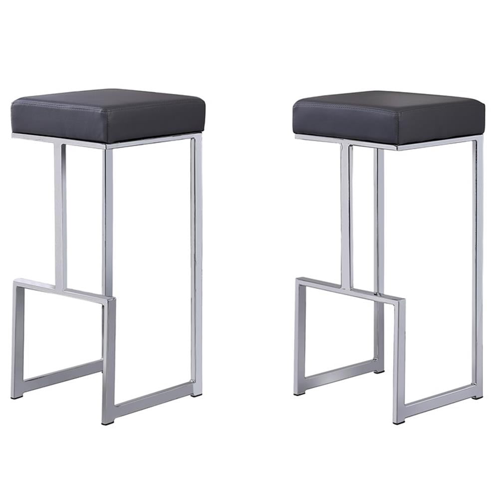 Dorrington Modern Faux Leather Backless Bar Stool in Gray/Silver (Set of 2)