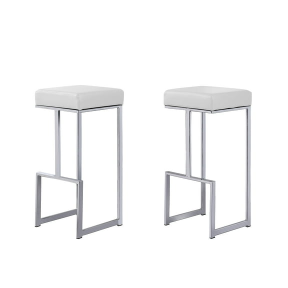 Dorrington Modern Faux Leather Backless Bar Stool in White/Silver (Set of 2)