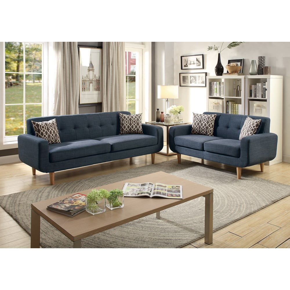Dorris Fabric 2 Pieces Sofa Set With Accent Pillows Dark Blue - Walmart.com