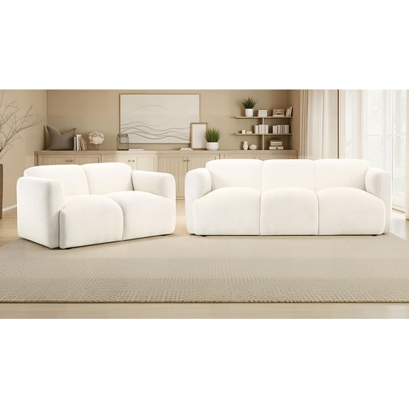 Dorset 2-piece Upholstered Round Track Arm Sofa Set White