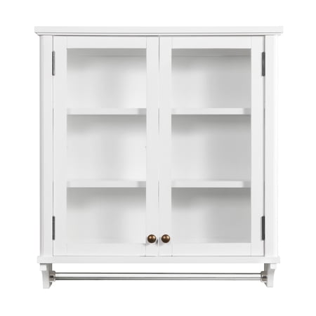 Dorset Bath 27"W x 29"H Wall Mounted White Wood Cabinet with Towel Rod
