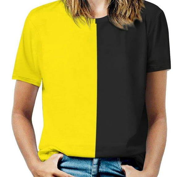 Dortmund Yellow And Black Half Design Women'S T-Shirt New Fashion Printed Zipper V-Neck Short Sleeve T Shirts Casual Plus Size