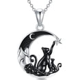 thumbnail image 1 of Dorunmo 2 Cat Necklace 925 Sterling Silver Cat Pendant with Black Crescent Moon Necklace Gothic Jewelry Halloween Gifts for Women, 1 of 6
