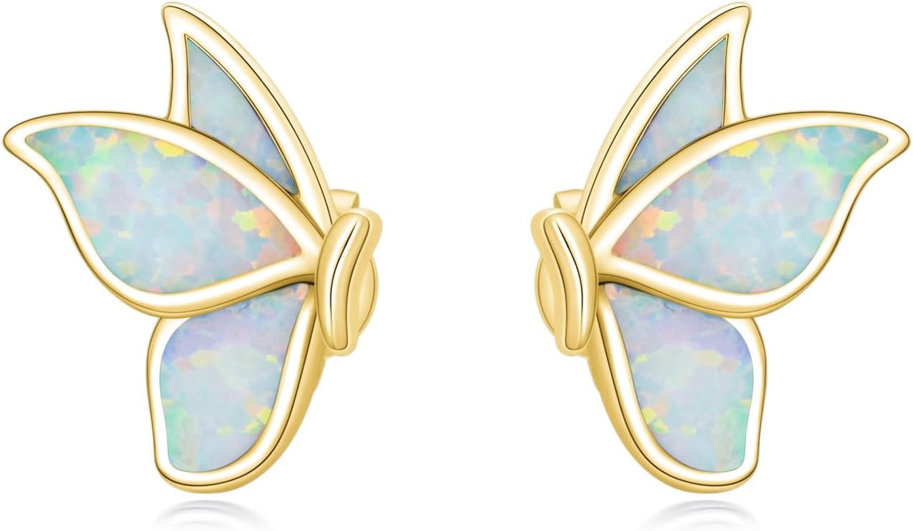 Dorunmo 925 Sterling Silver Butterfly Wings Earrings Opal Stud Earrings Butterfly Jewelry Gifts for Women (Gold Plated)