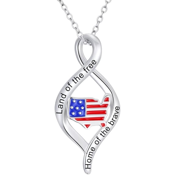 Dorunmo American Flag Necklace 925 Sterling Silver Patriotic Necklace 4th of July Pendant Independence Day Gifts for Women