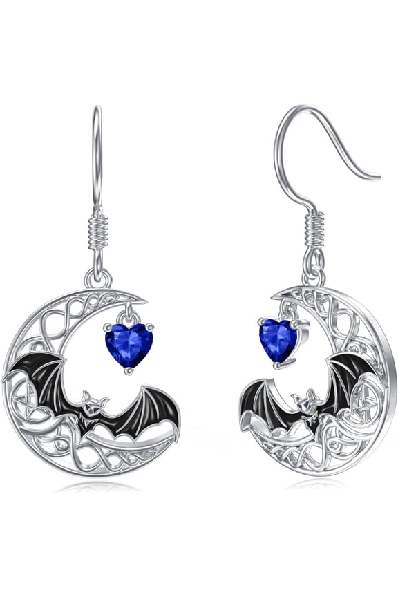 Bat Earrings for Women 925 Sterling Silver Halloween Earrings with Blue Zircon Bat Dangle Halloween Jewelry Gift