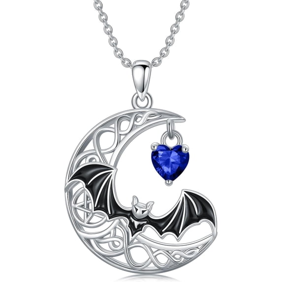 Dorunmo Bat Necklace for Women 925 Sterling Silver Halloween Necklace with Blue Zircon Bat Pendant Halloween Jewelry Gift