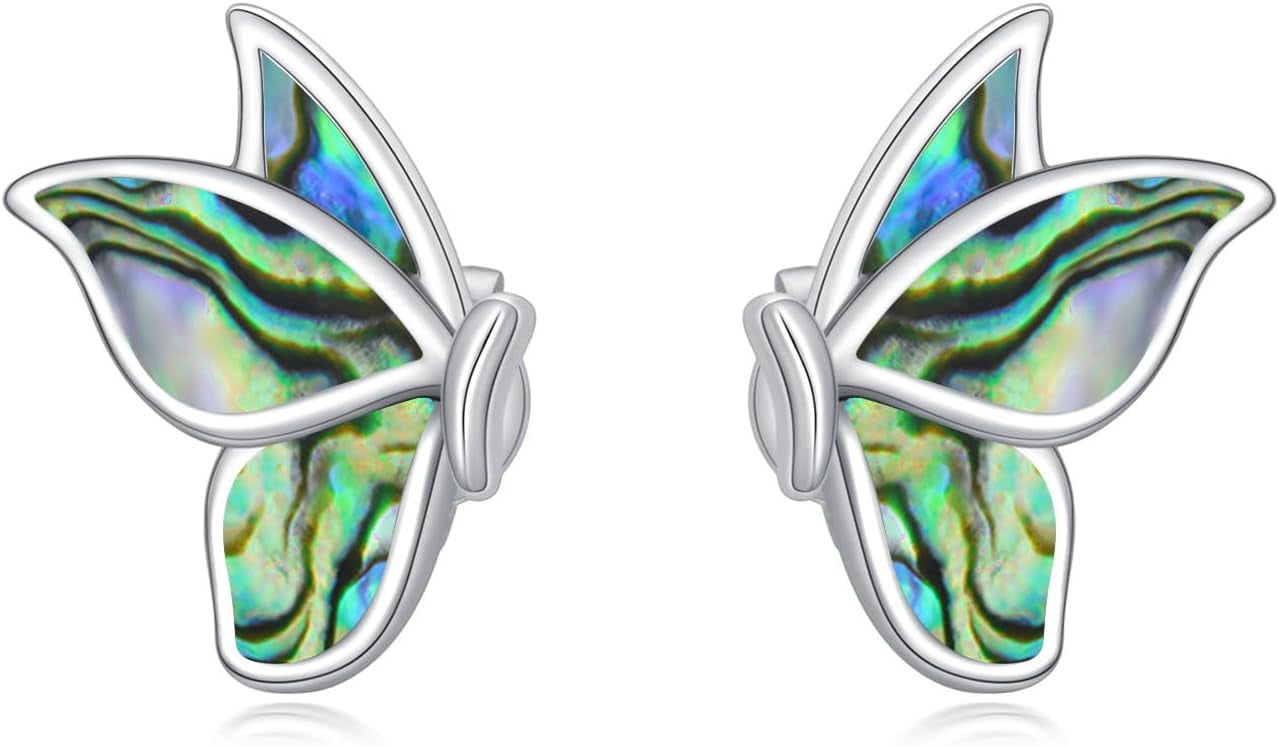 Dorunmo Black Butterfly Wings Earrings 925 Sterling Silver White Opal Stud Earrings Butterfly Jewelry Gifts for Women