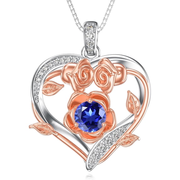 Dorunmo Blue Heart Necklace for Women 925 Sterling Silver Sapphire Rose Necklace September Birthstone Jewelry for Mom Women