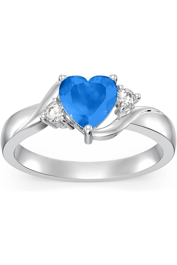 Blue Sea Glass Ring 925 Sterling Silver Heart Blue Glass Ring Promise Birthday Jewelry Gifts for Women Wife Daughter Size 4
