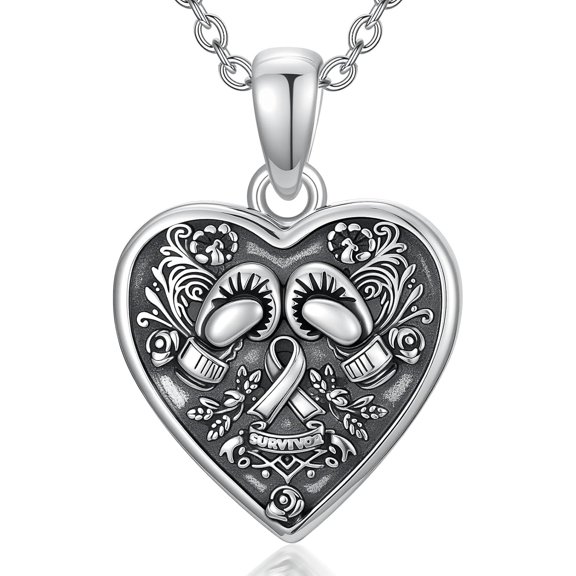 Dorunmo Breast Cancer Locket Necklace that Holds Pictures 925 Sterling Silver Breast Cancer Survivor Heart Shaped Photo Pendant
