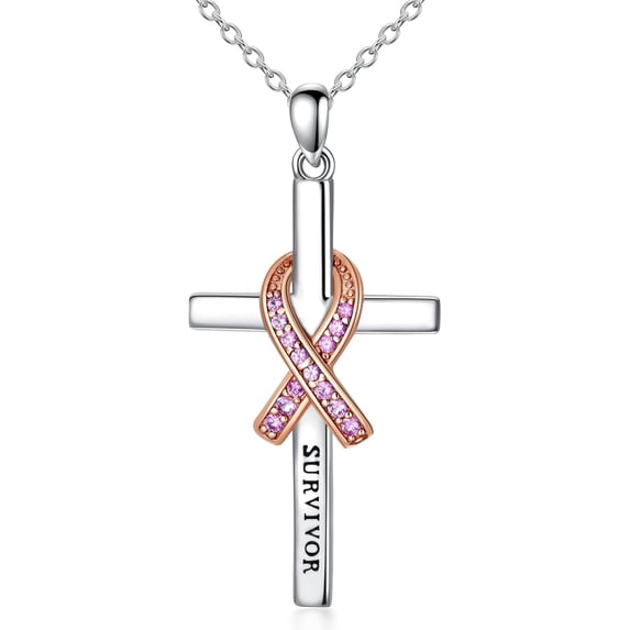 Dorunmo Breast Cancer Survivor Necklace Cross Necklace Sterling Silver Awareness Survivor Jewelry Gifts for Women