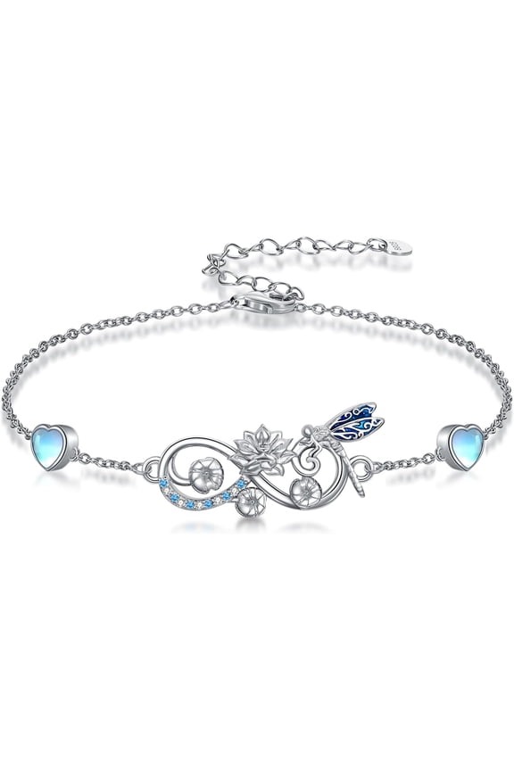 Dragonfly Bracelet for Women 925 Sterling Silver Infinity Moonstone Bracelet Dragonfly Jewelry Gifts for Mother Grandma