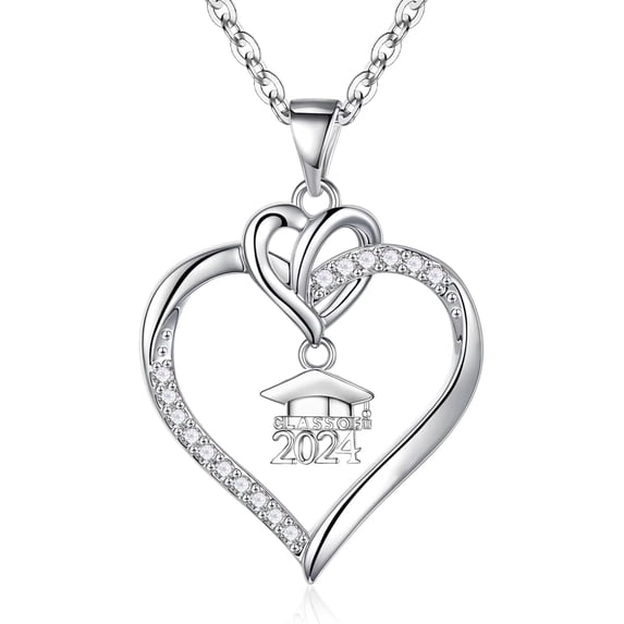 Dorunmo Graduation Gifts for Her 2024, Class of 2024 Gradutiaon Necklace Heart Pendant Necklace College High School Graduation Gifts for Her