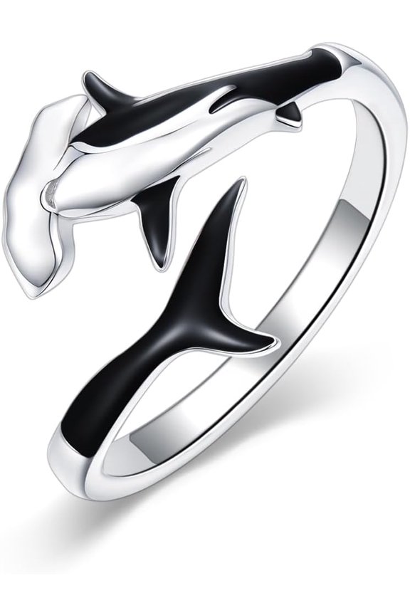 Hammerhead Shark Open Ring 925 Sterling Silver Hammerhead Shark Ring for Women Ocean Jewelry Shark's Week Gift?Adjustable 6-8 Sizes