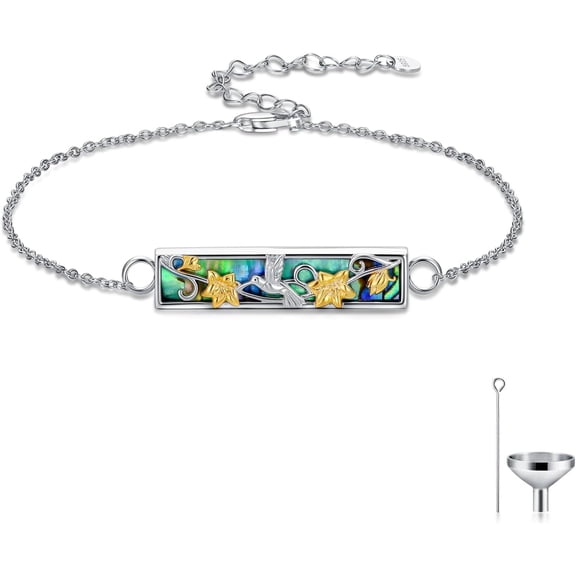 Dorunmo Hummingbird Abalone Shell Cremation Urn Bracelet, 925 Sterling Silver Memorial Ashes Jewelry for Women