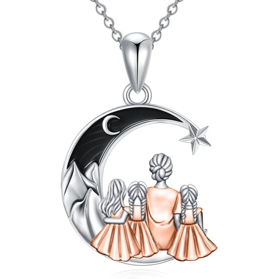 Dorunmo Mothers Day Gifts for Mom 925 Sterling Silver Mothers 3 Daughter Pendant Black Moon Necklace I Love You to the Moon and Back Mom Jewelry Gifts from Daughter