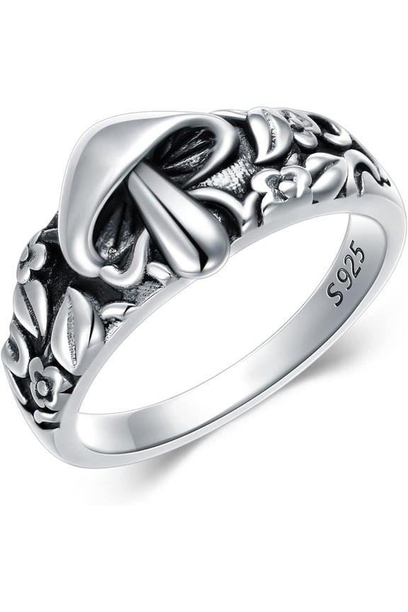Mushroom Flower Leaf Ring 925 Sterling Silver Gothic Punk Ring Y2k Thumb Ring Vintage Silver Ring Mushroom Jewelry Gifts for Women Men Size 8