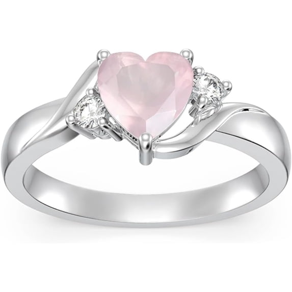 Dorunmo Natural Rose Quartz Ring 925 Sterling Silver Heart Pink Crystal ...