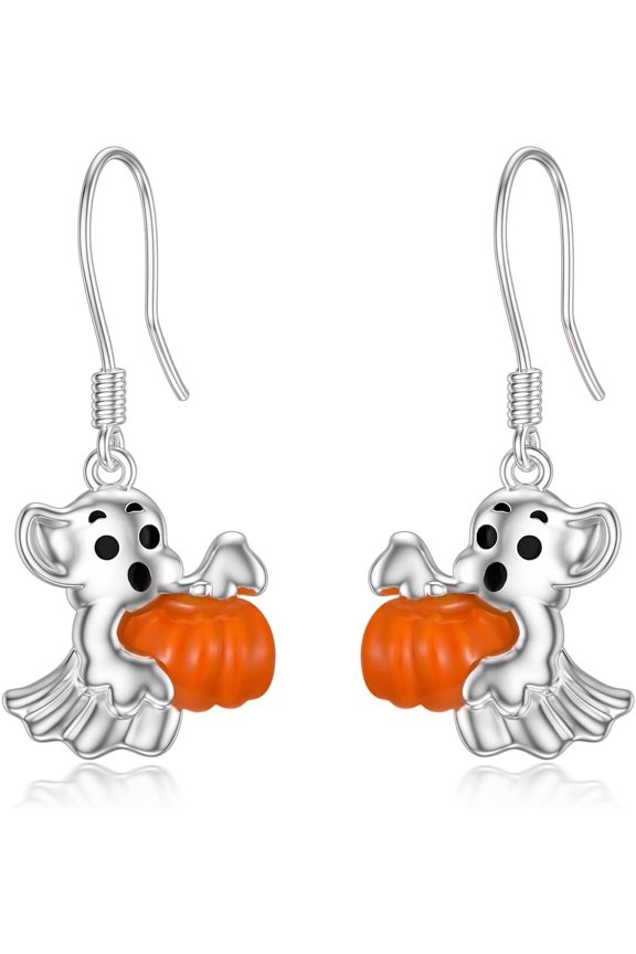 Pumpkin Ghost Earrings 925 Sterling Silver Cute Ghost Dangle Earrings for Women Halloween Earrings Jewelry Gift for Women