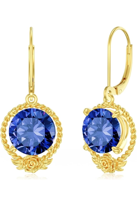 Sapphire Birthstone Earrings 14K Gold Plated 925 Sterling Silver Rose September Birthstone Dangle Earrings Valentine's Day Birthday Gifts for Women Wife