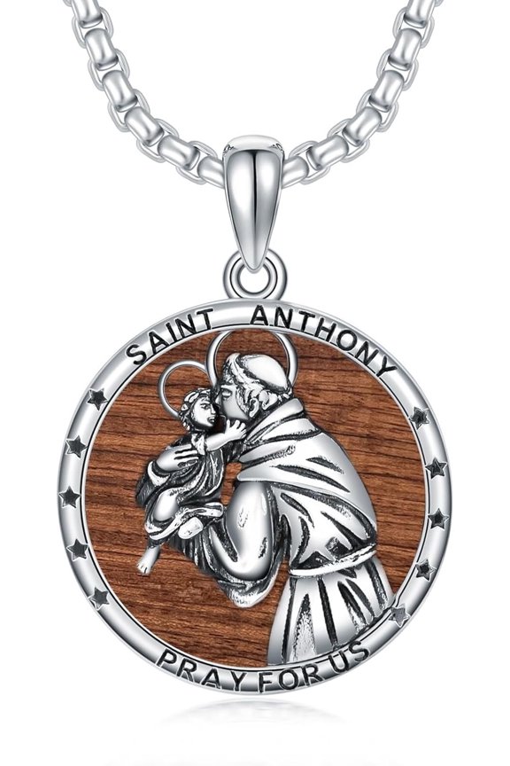 St Anthony Medal 925 Sterling Silver Saint Anthony Wooden Necklace San Antonio De Padua Pendant