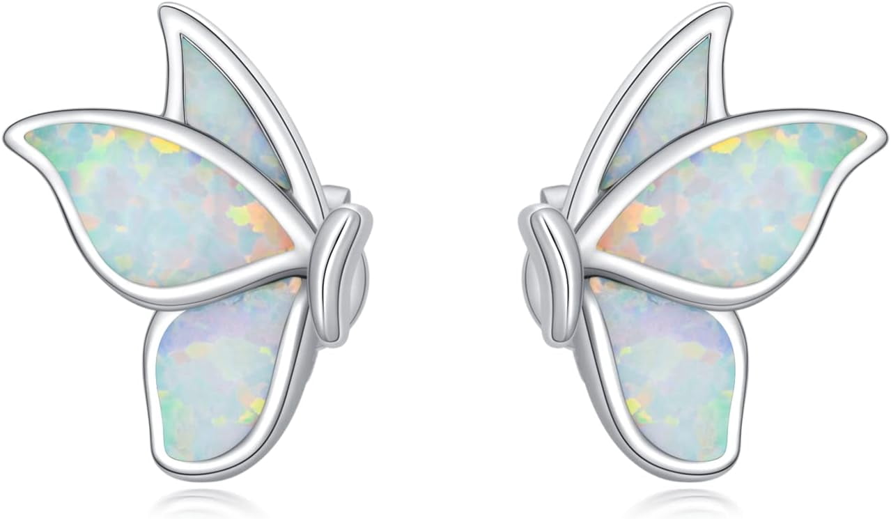 Dorunmo Sterling Silver Butterfly Wings Earrings Opal Stud Earrings Hypoallergenic Earrings Jewelry Gifts for Women