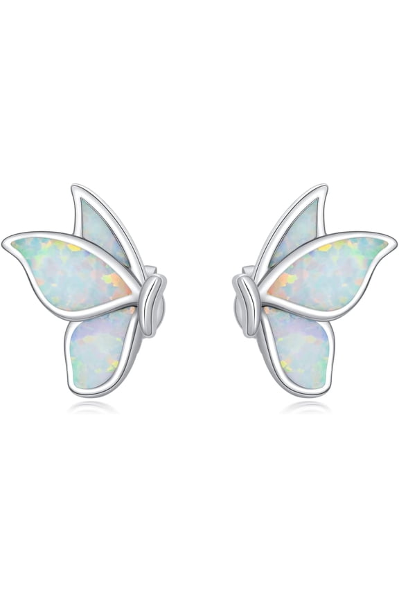 Sterling Silver Butterfly Wings Earrings Opal Stud Earrings Hypoallergenic Earrings Jewelry Gifts for Women