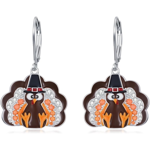 Dorunmo Thanksgiving Earrings 925 Sterling Silver Turkey Dangle Drop Leverback Earring Fall Holiday Thanksgiving Jewelry Gift for Women Daughter