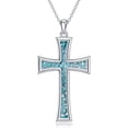 thumbnail image 1 of Dorunmo Turquoise Cross Necklace Christian Gifts Baptism Gifts 925 Sterling Silver Cross Pendant Turquoise Jewelry for Women, 1 of 6