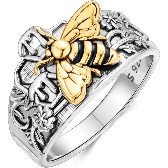 Dorunmo Vintage Bee Ring 925 Sterling Silver Retro Honeycomb Thumb Ring Bee Gifts for Women Men Size 6