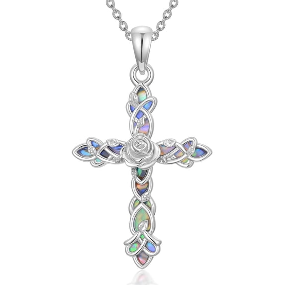 Dorunmo Vintage Rose Cross Necklace 925 Sterling Silver Rose Celtic Knot Pendant Gothic Cross Jewelry Gift for Women Birthday Christmas