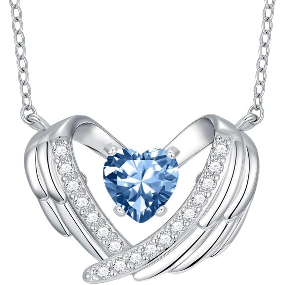 Dorunmo Wing Heart Blue Necklace 925 Sterling Silver Wing Necklace December Birthstone Jewelry for Mom Women
