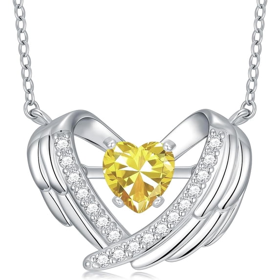 Dorunmo Wing Heart Yellow Necklace 925 Sterling Silver Topaz Wing Necklace November Birthstone Jewelry for Bride Mom Women