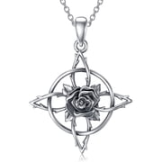 Dorunmo Witches Knot Necklace Sterling Silver Witches Knot Pendant Necklace Rose Celtic Knot Witch Knot Amulet Jewelry Gifts for Women