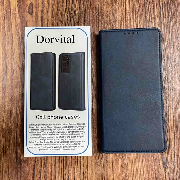 Dorvital Cell phone cases,for P40 Pro Case,Cowhide Pattern Leather Magnetic Book Wallet Case Stand Holder Flip Cover with Card Slots/Cash Compartment -Navy Blue