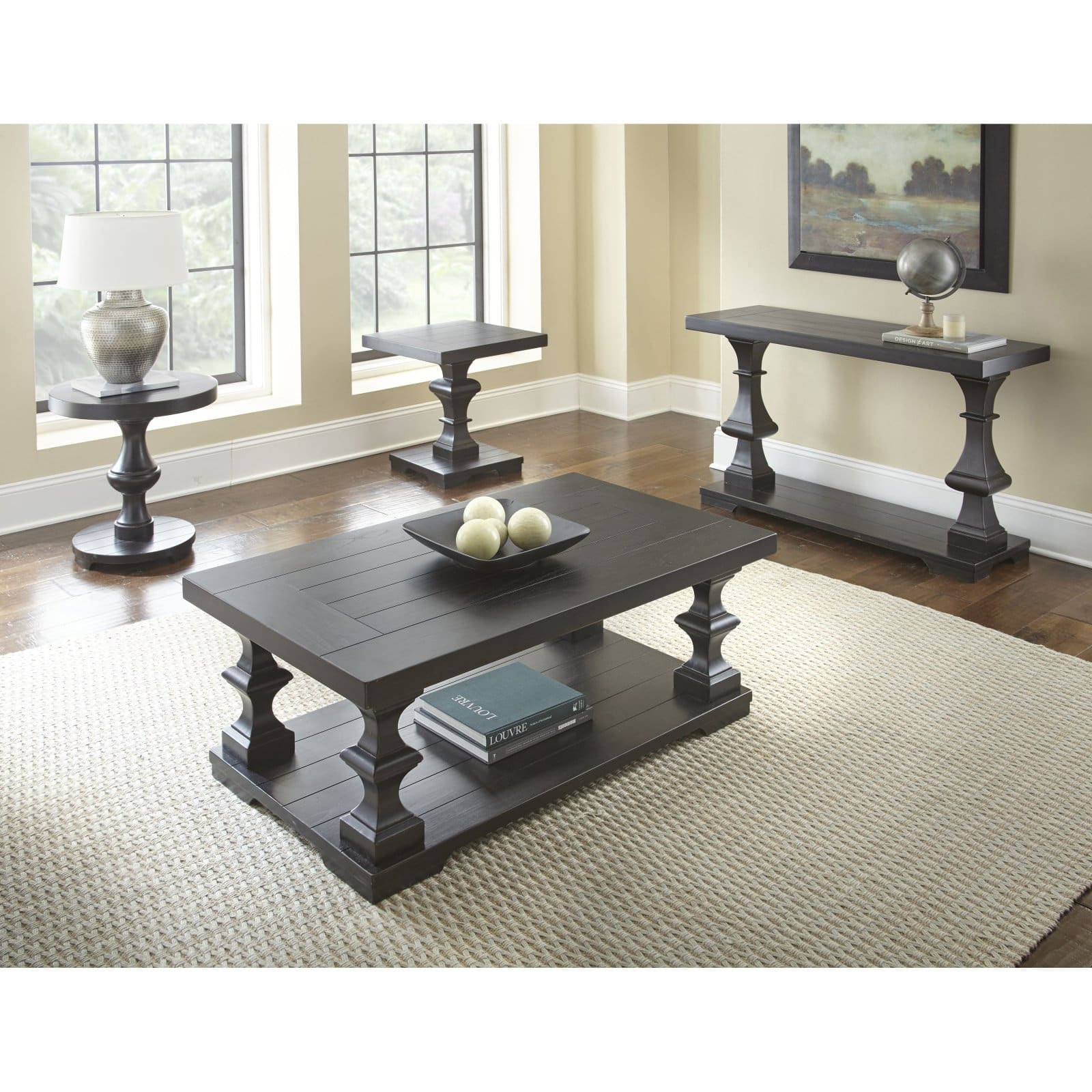 Dory Ebony Plank-Top Double Pedestal Sofa Table
