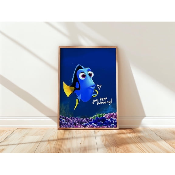 Dory Just Keep Swimming Poster, Finding Nemo Wall Art, Motivational Disney Print, Cute Ocean Room Decor, Pixar Fish Poster , Poster Print Only
