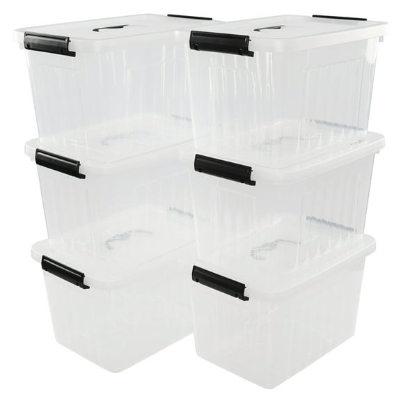 Doryh 12 Quart Clear Plastic Storage Bin, Stackable Storage Box with Handle, 6 Packs
