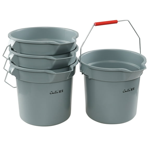 Doryh 14 Quart Plastic Cleaning Bucket with Handle, 4 Pack Round Cleaning Pail, Grey