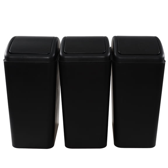 Doryh 16 Liter Black Swing Lid Garbage Can, Plastic Kitchen Rubbish Bin, 3 Pack