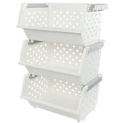 Doryh 3-tier Plastic Open Front Stacking Storage Basket/Bin, Large Size, White