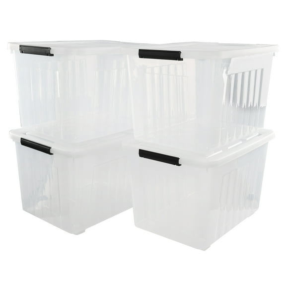Doryh 4 Pack Huge Plastic Storage Bin with Wheel, 70 L Large Clear Latching Box