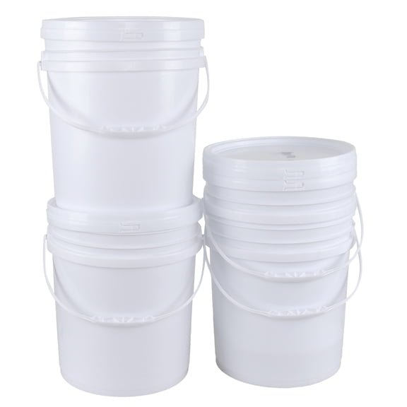 Doryh 6.6 Gallon Round Bucket Pail with Lid, White Plastic Bucket with Handle, 4-Pack