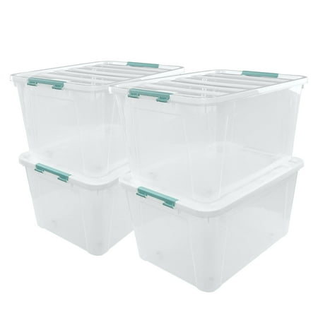 Doryh 85 Quart Plastic Wheeled Latching Storage Bin, Clear Large Storage Box, 4-Pack