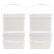 Doryh White Plastic Buckets with Airtight Lids, 5.3 Gallon Rectangular Bucket Pails, 4 Pack